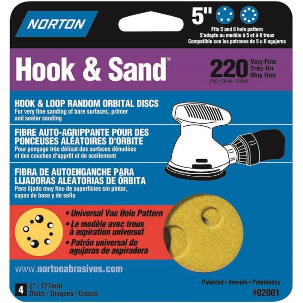Hook & Sand 5in A290/A296 AO Very Fine P220 Grit Paper H&L Vacuum Disc