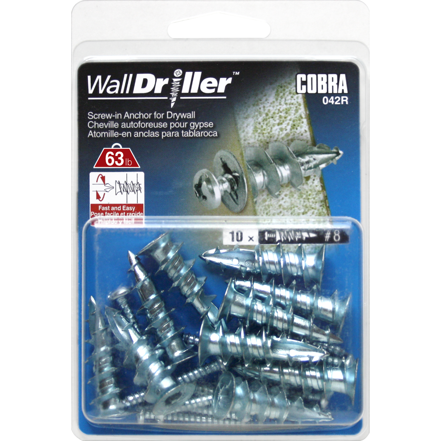 #8 Zinc WallDriller Anchor w/ Screw (10 Pack)