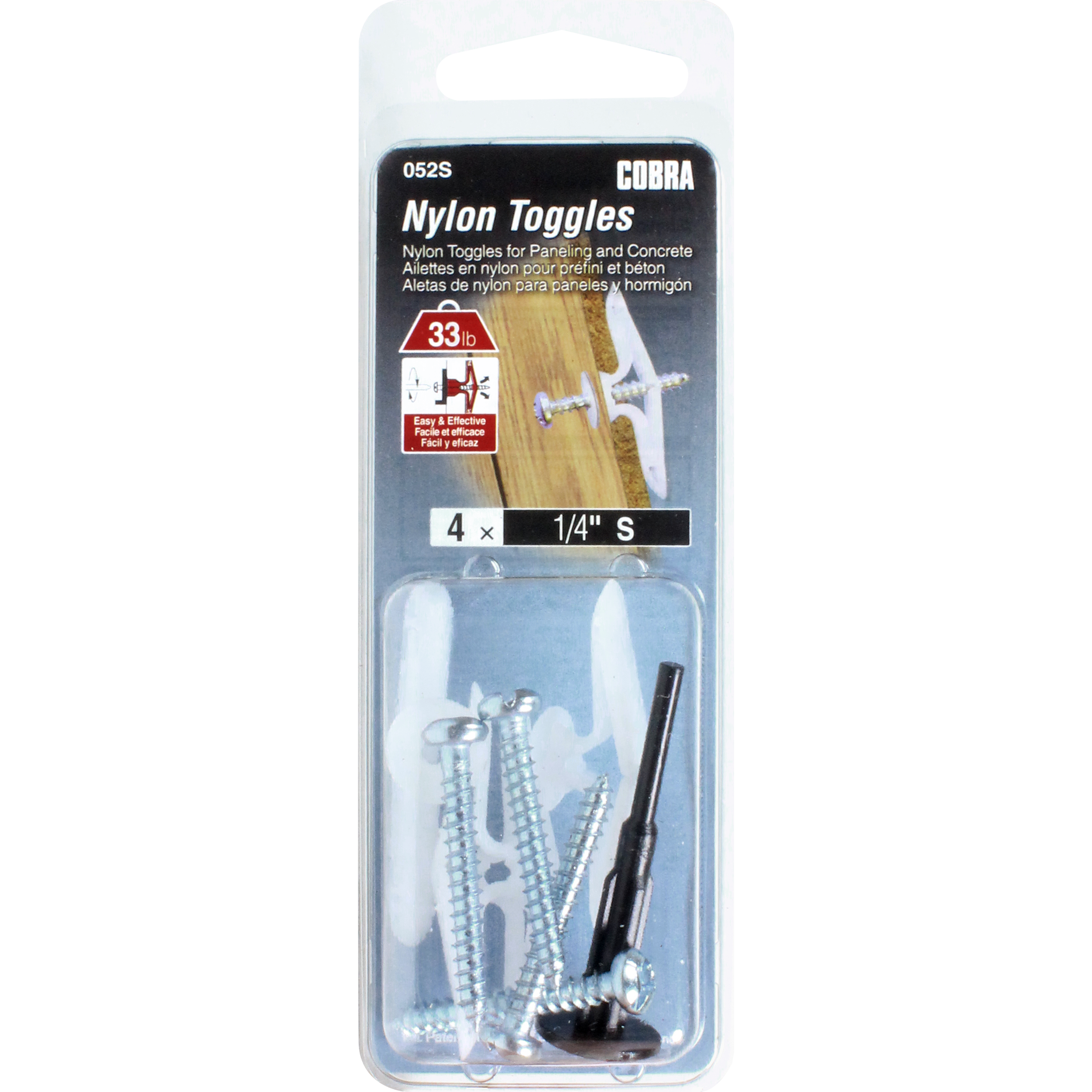 1/4" S Light Duty Nylon Toggles w/ Screw (4 Pack)