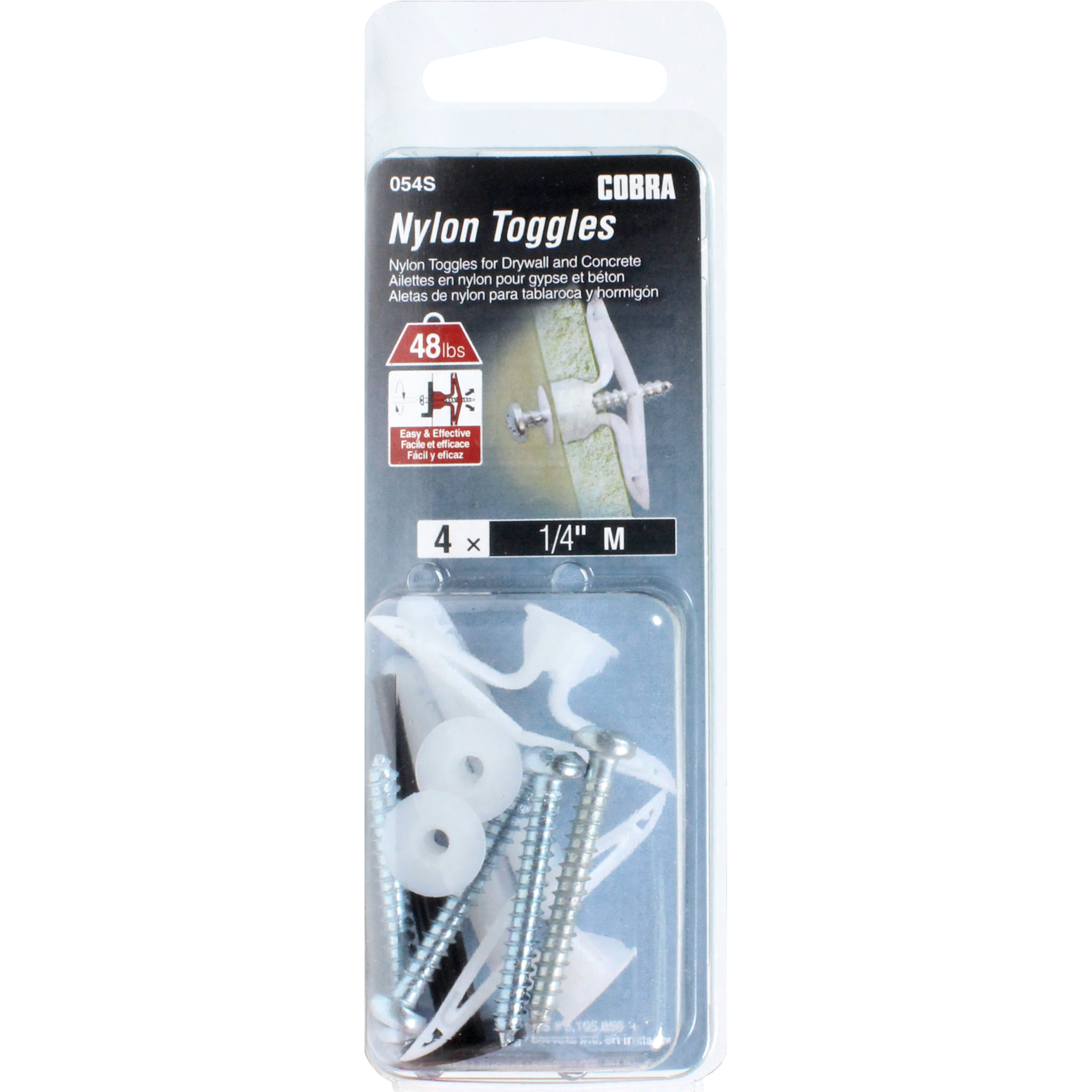 1/4" M Light Duty Nylon Toggles w/ Screw (4 Pack)
