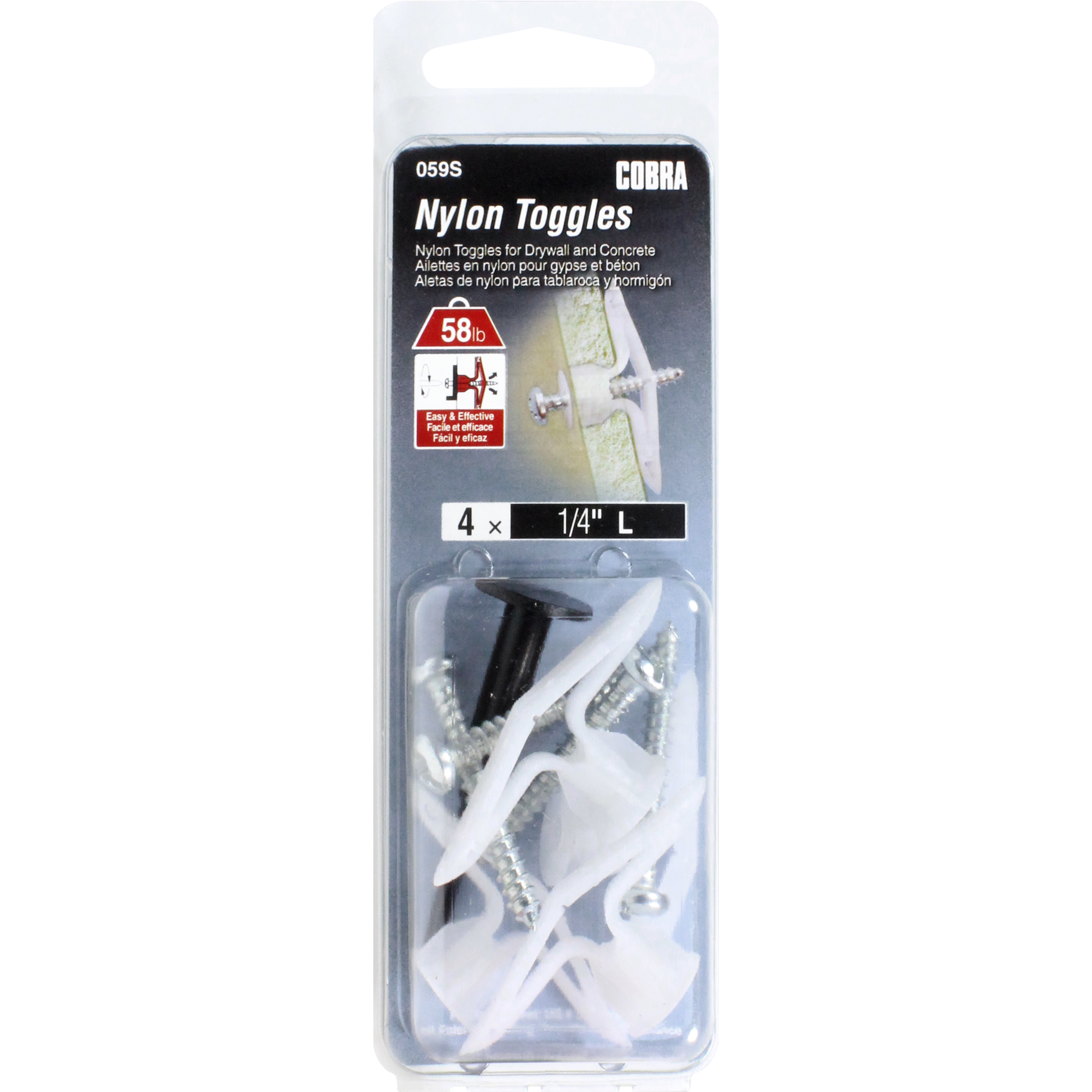 1/4" L Light Duty Nylon Toggles w/ Screw (4 Pack)