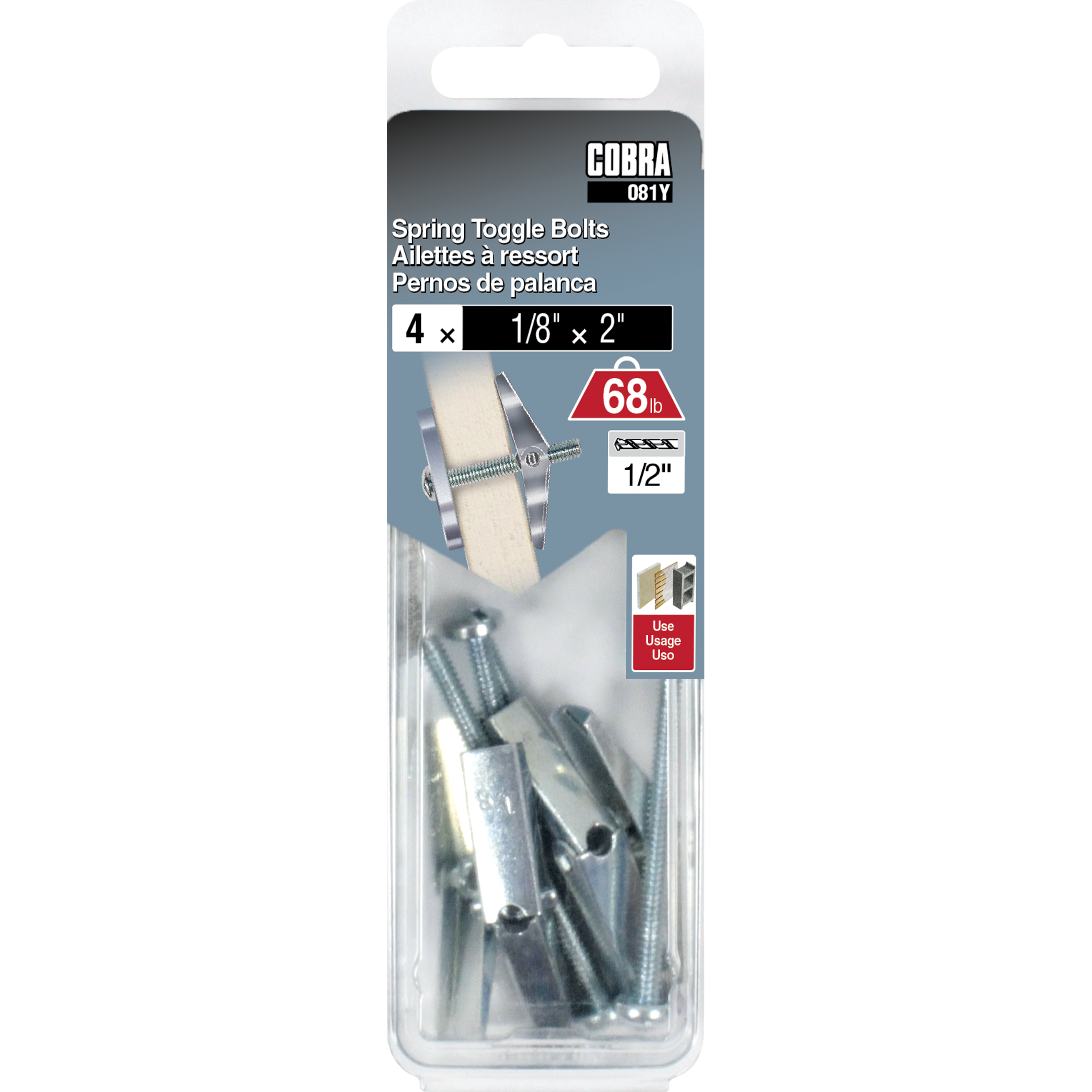 1/8"x2" Spring Toggle Bolts w/ Screw (4 Pack)