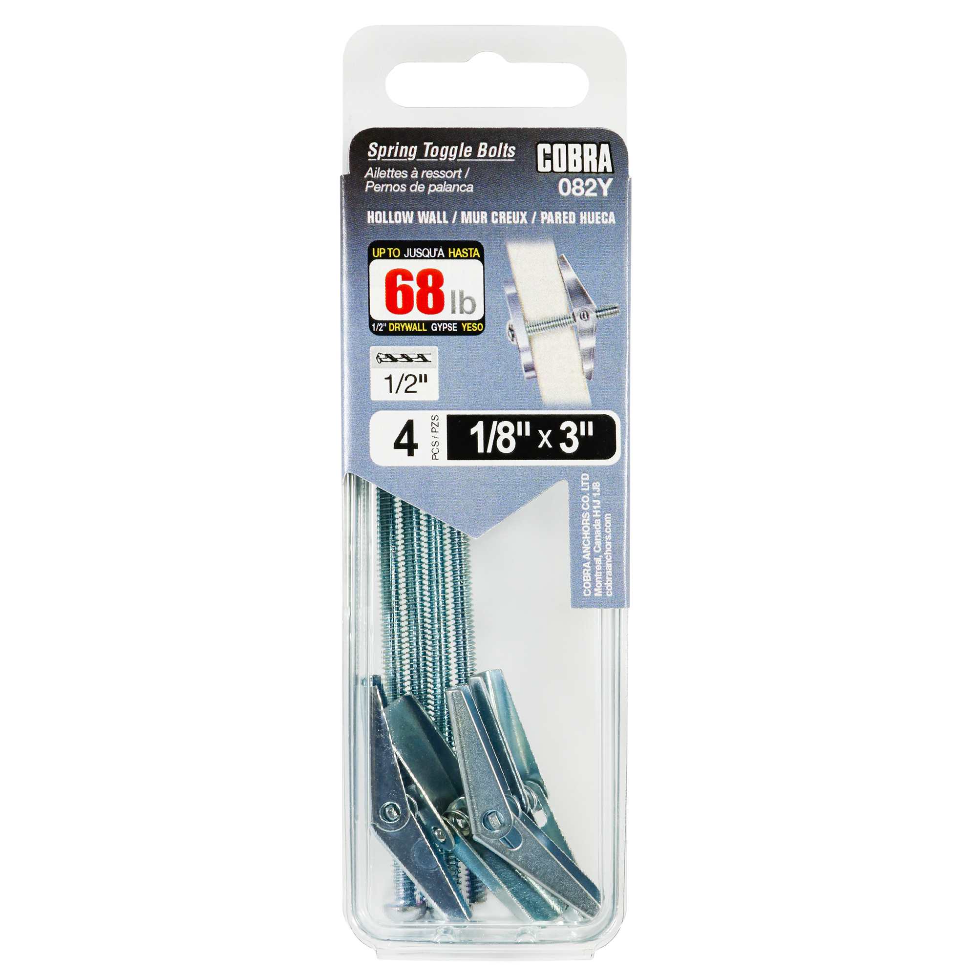 1/8"x3" Spring Toggle Bolts w/ Screw (4 Pack)