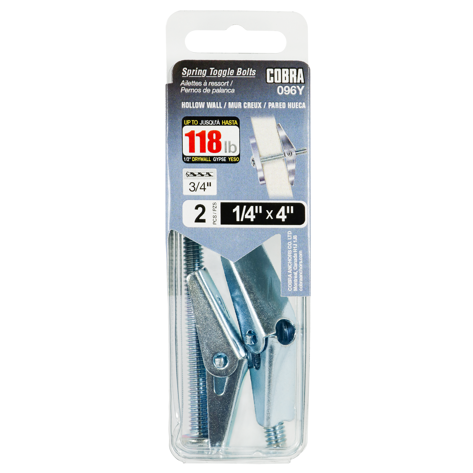 1/4"x4" Spring Toggle Bolts w/ Screw (2 Pack)