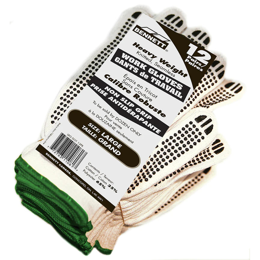 12PK DOTTED COTTON GLOVE LARGE