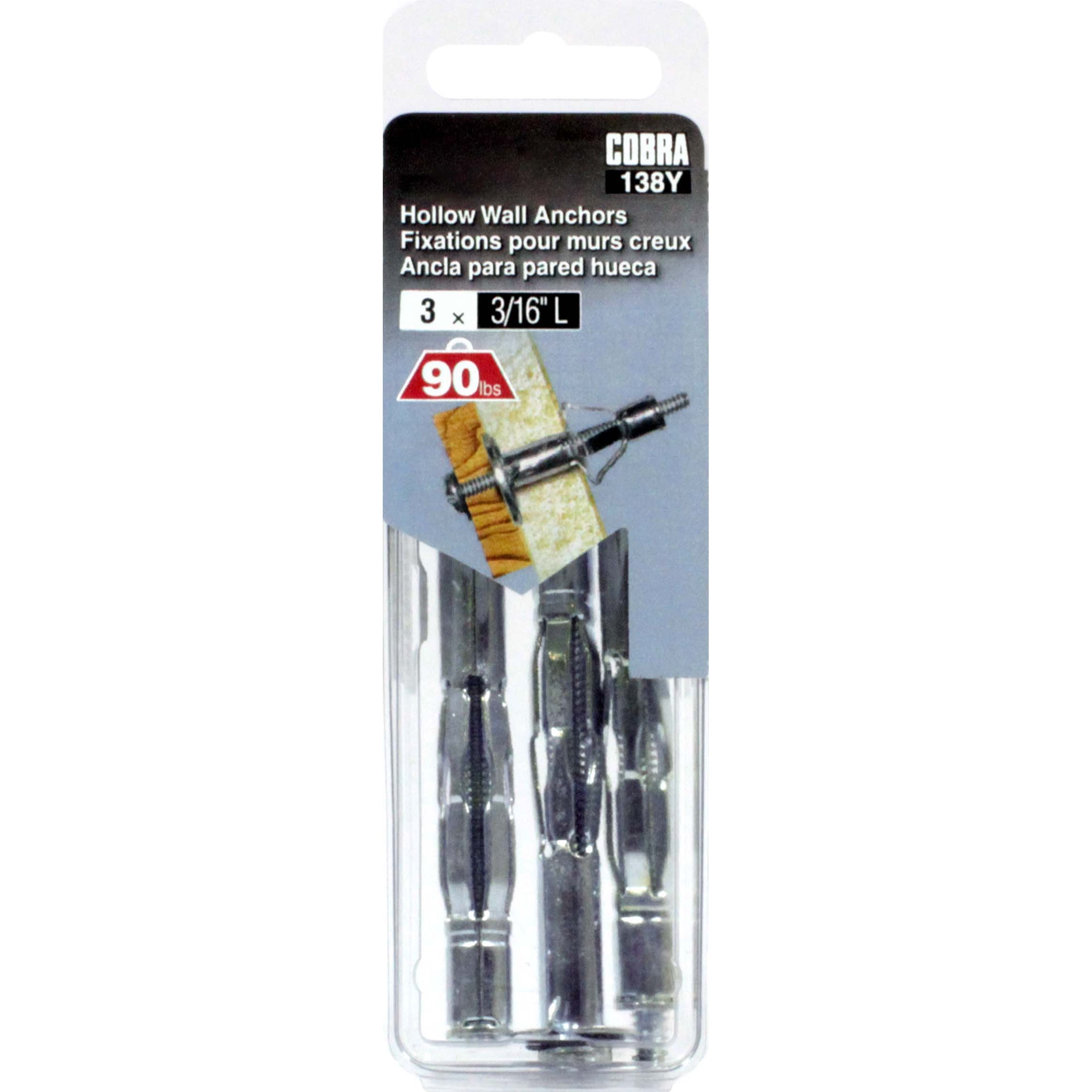 3/16" L Hollow Wall Anchor (3 Pack)