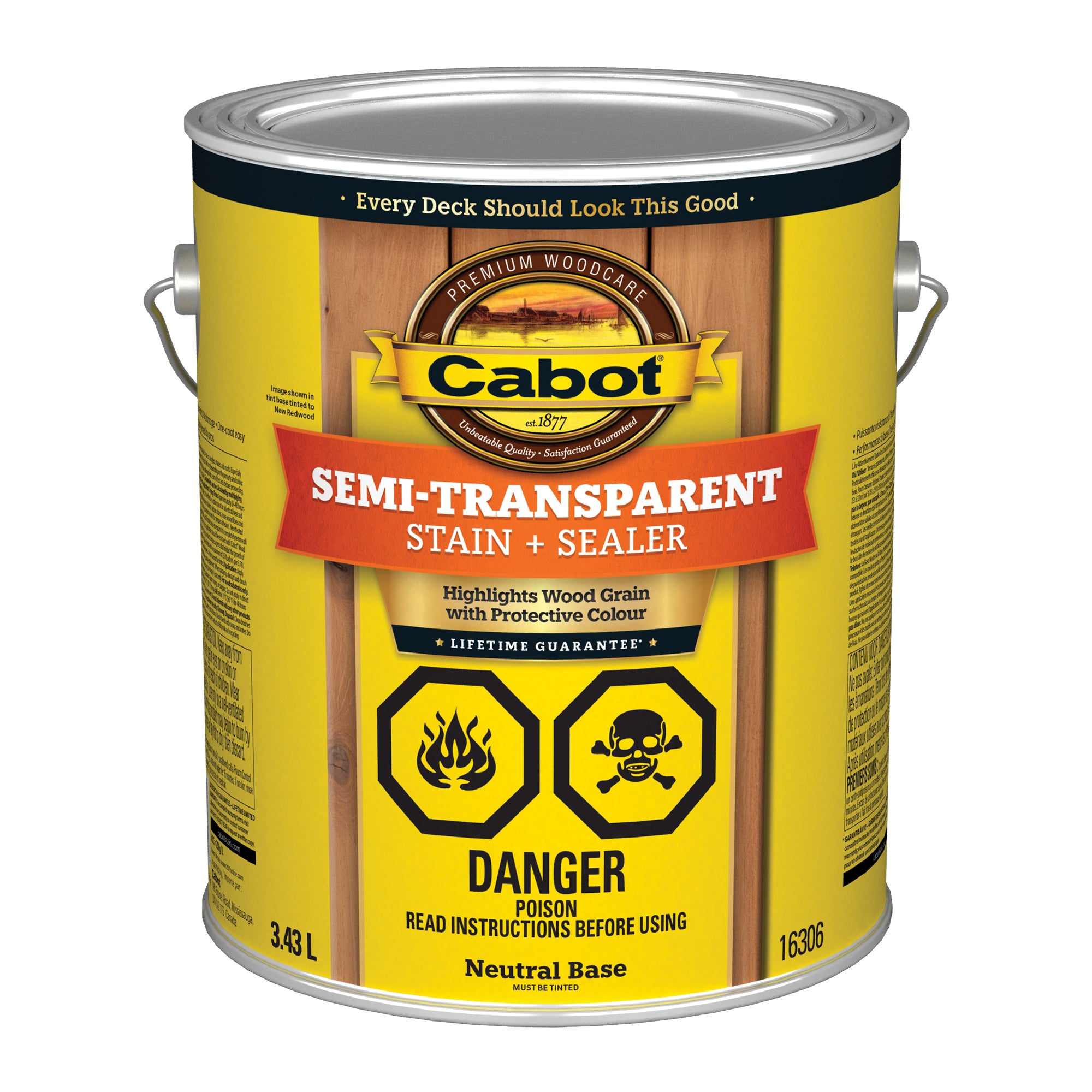Cabot® Semi-Transparent Deck & Siding Stain, Neutral Base, 3.43 L