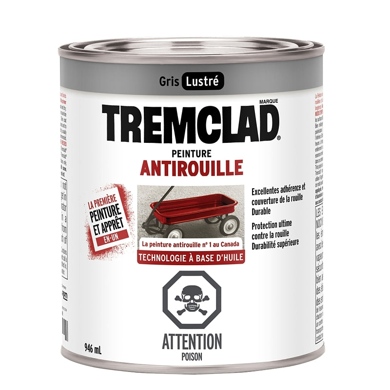946mL Tremclad Rust Paint, Gloss Gray