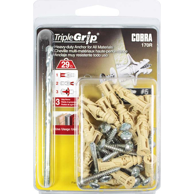 #6 TripleGrip Wall Anchor w/ Screws, Beige (20 Pack)