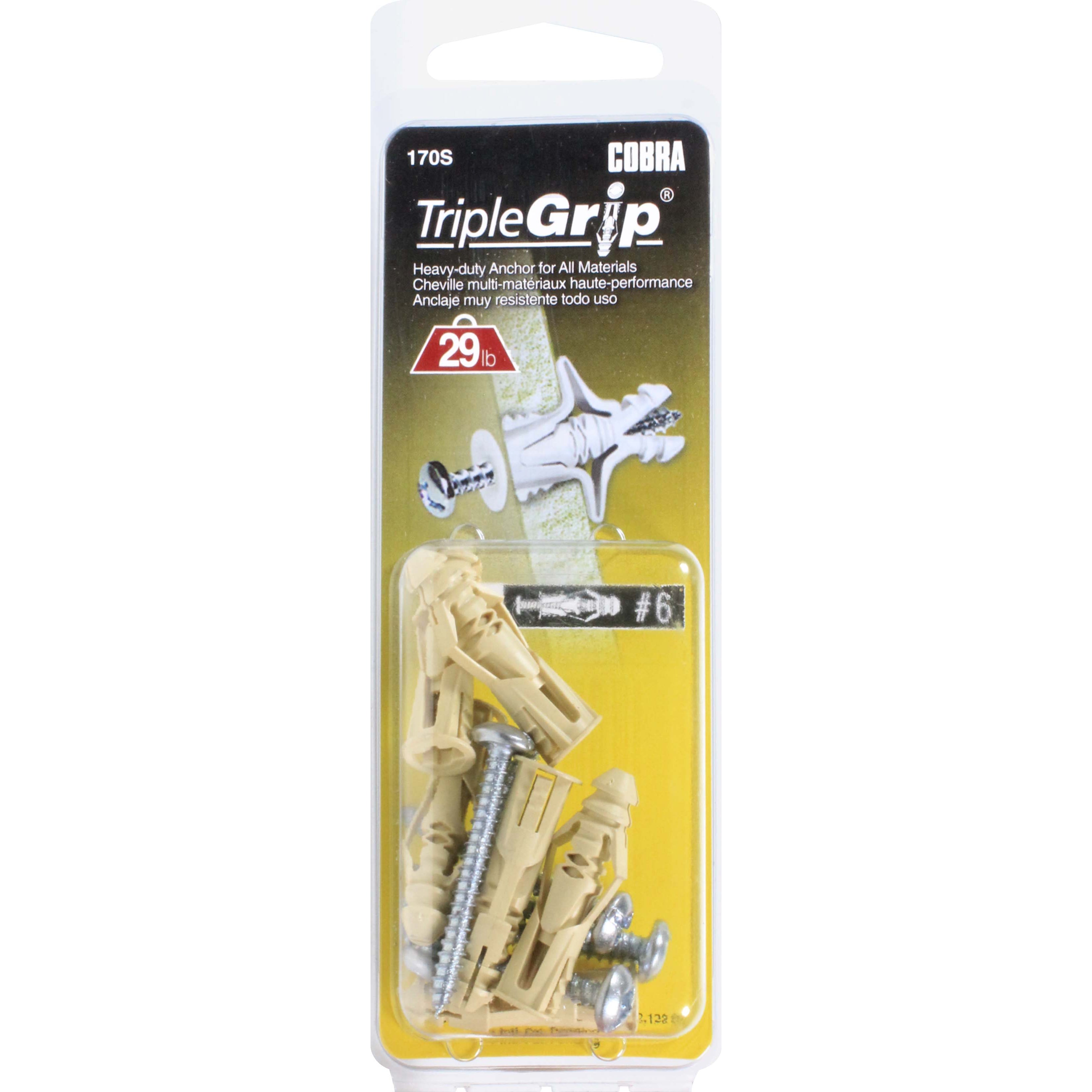 #6 TripleGrip Wall Anchor w/ Screws, Beige (6 Pack)