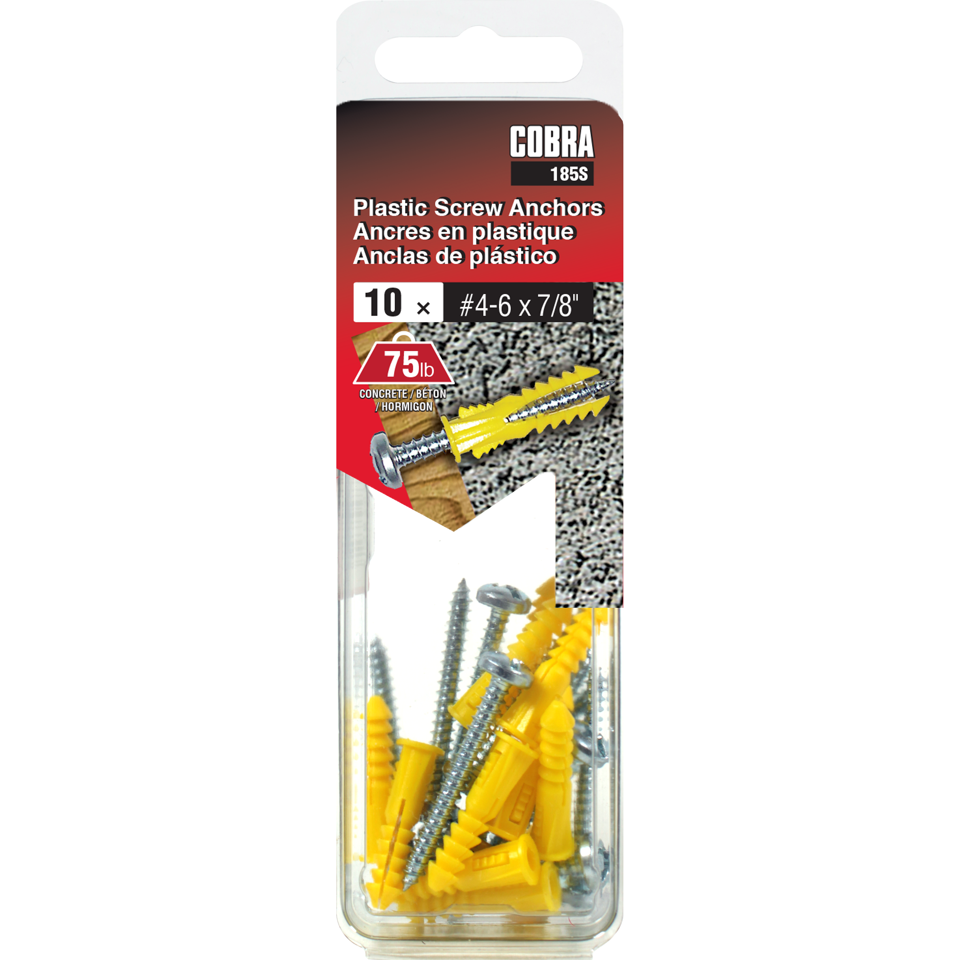 #4-6x7/8" Plastic Screw Anchor w/ Screws, Yellow (10 Pack)