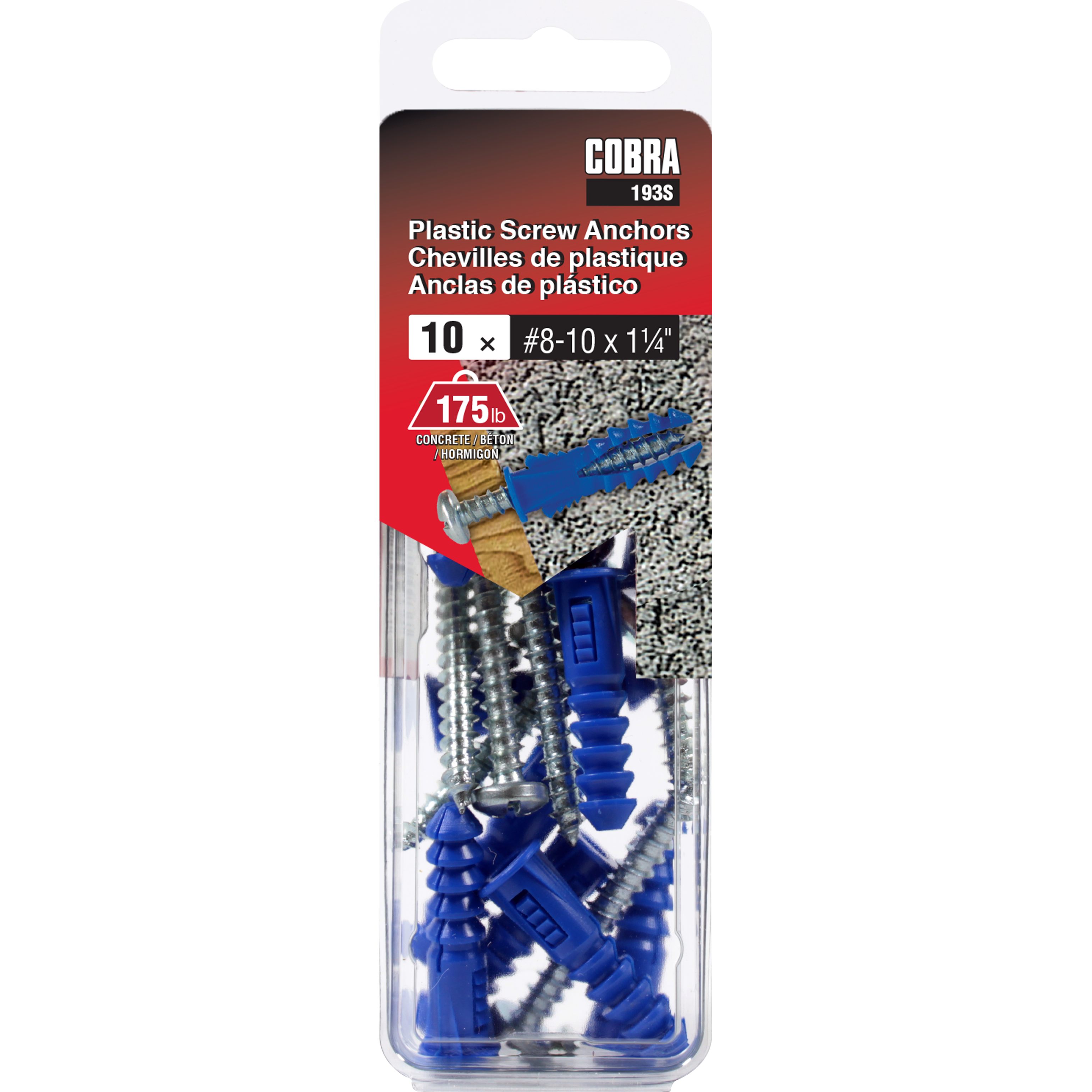 #8-10x1-1/4" Plastic Screw Anchor w/ Screws, Blue (10 Pack)