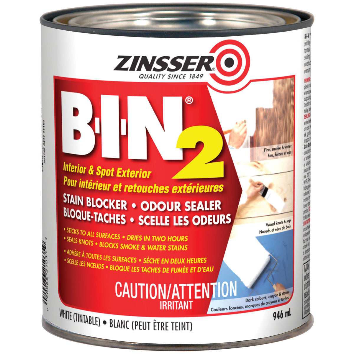 ZINSSER B-I-N 2 Stain Blocker & Odour Sealing Primer, White 946 ML