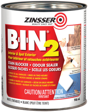 Zinsser B-I-N-2R Stain-Blocker Primer - White - Odour Blocker - Tintable - 946 mL