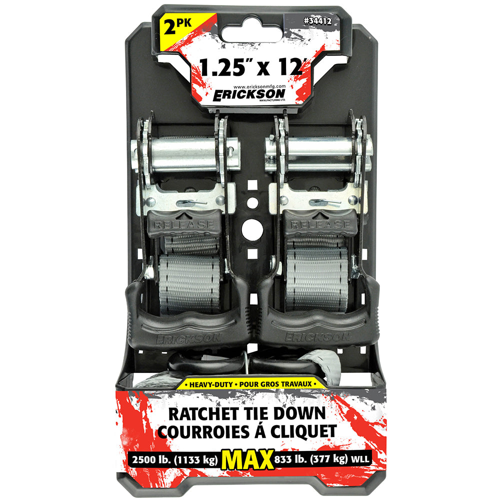 Rachet Strap 1.25" x 12' 2500 lb. Tie-Downs 2 Pack
