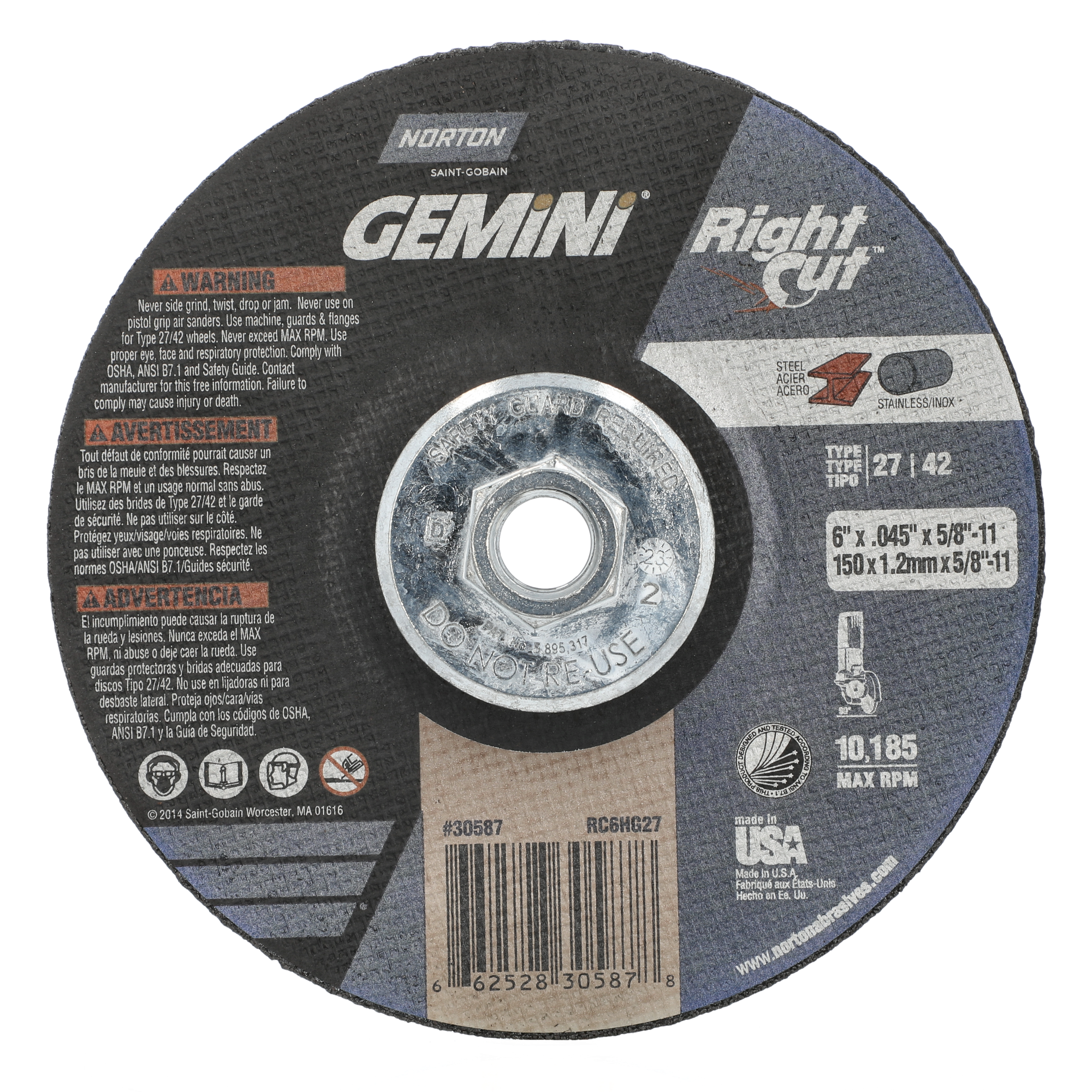 Gemini 5in RightCut A AO Type 27/42 Right Angle Cut-Off Wheel