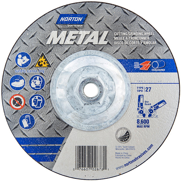 Metal 4-1/2in A AO Type 27 Grinding and Cutting Wheel
