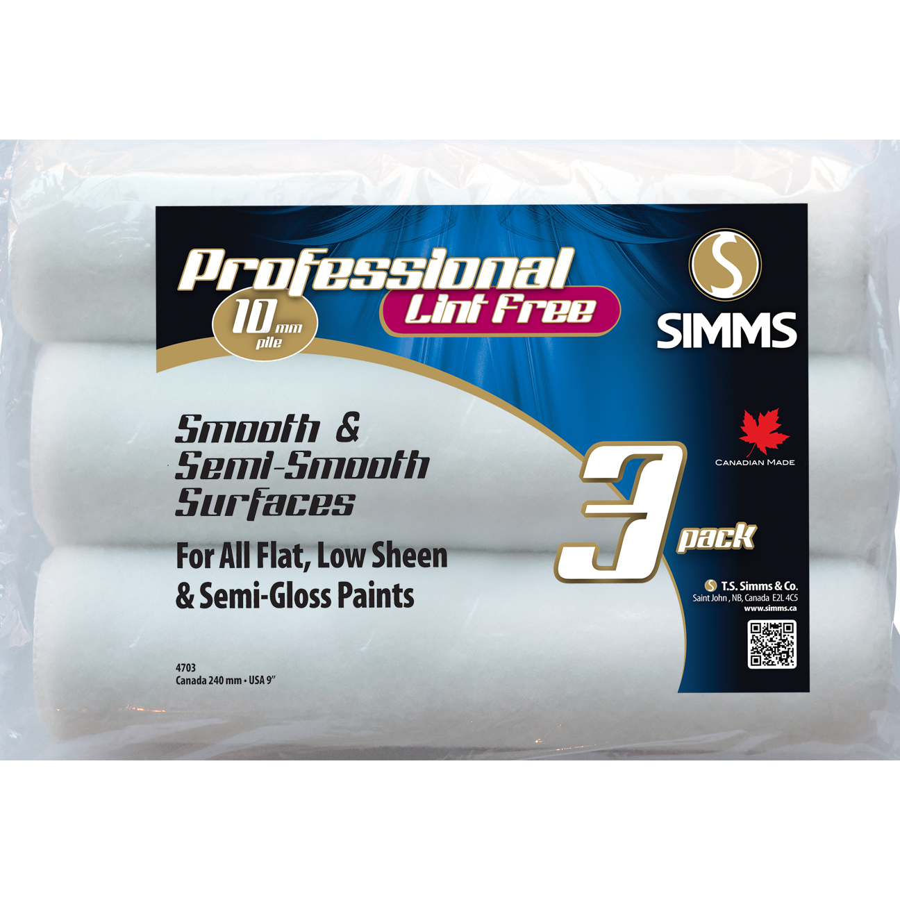 240mm x10mm Lint Free Roller Cover, (3/Pack)