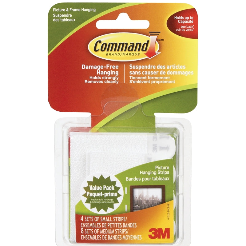 Command Picture Hanging Strip, 1.8 kg Small, 5.4 kg Medium, Foam, White 17203C