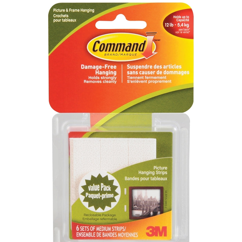 Command Medium Picture Hanging Strip, 3 lb, Foam, White