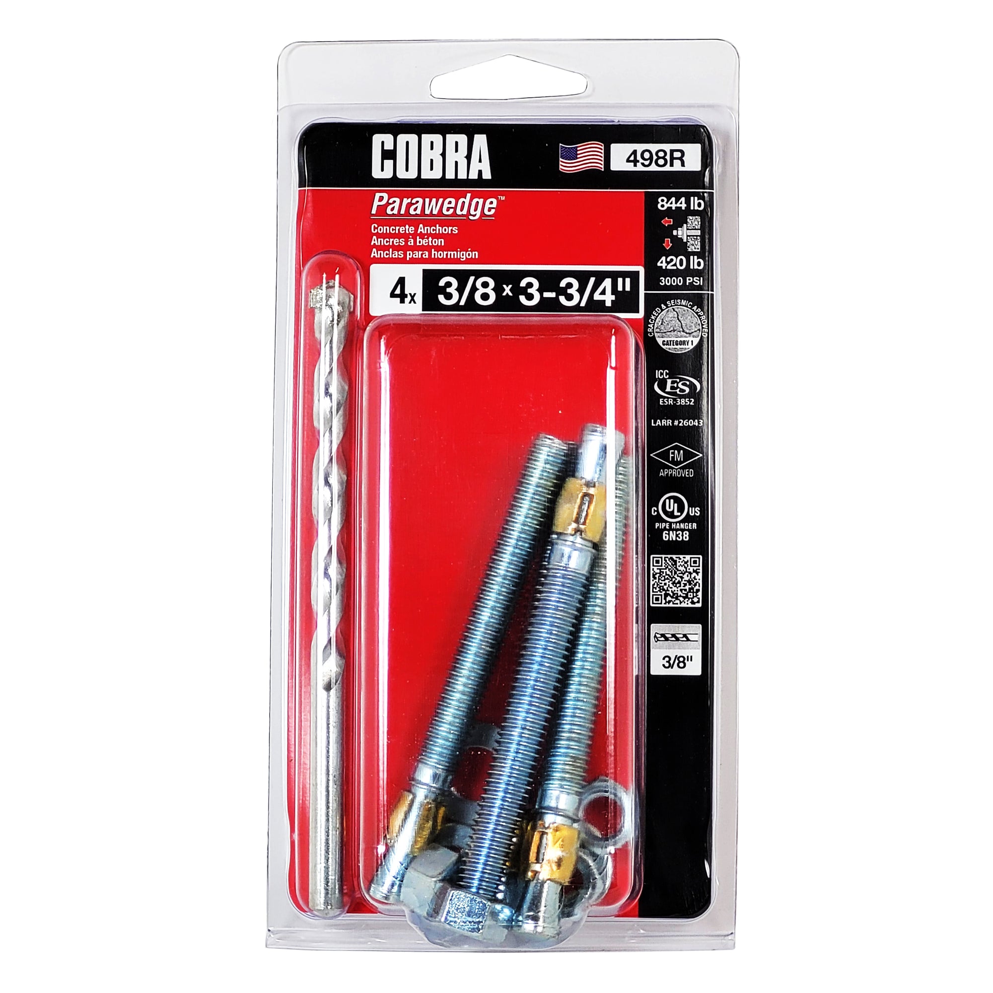 3/8"x3-1/4" Parawedge Concrete Anchor w/ Bit (4 Pack)