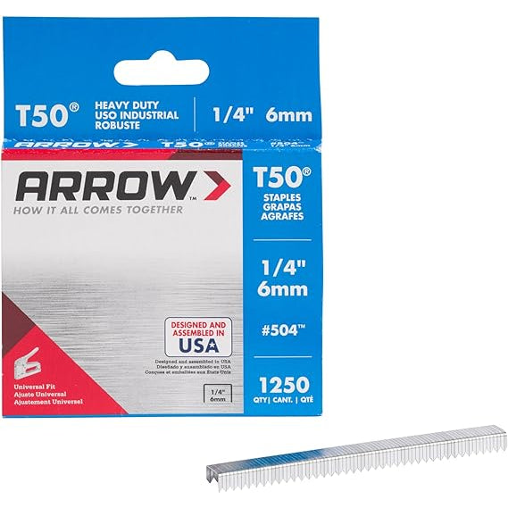 Arrow T50 1/4 inch Staples, 1250/pack