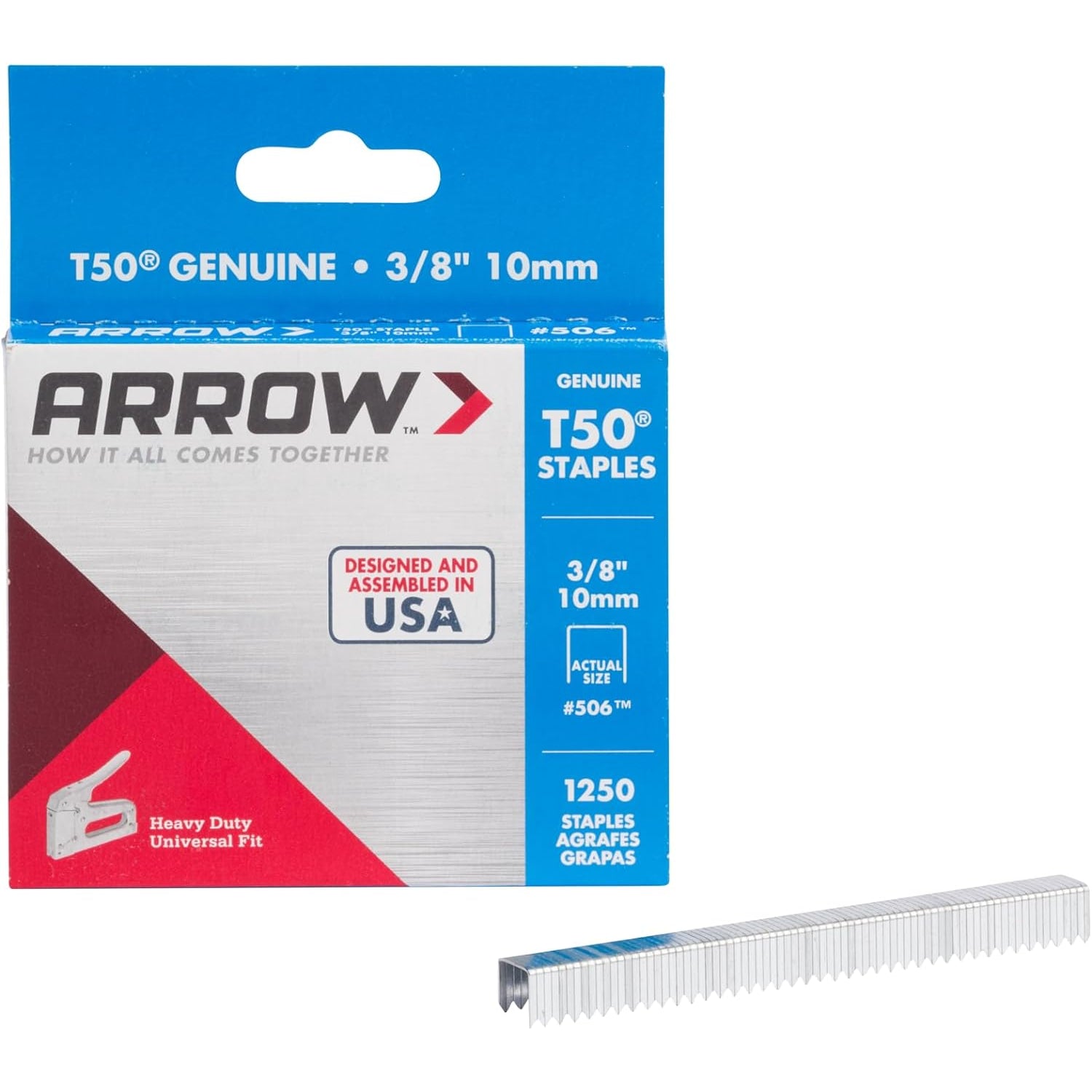 Arrow T50 3/8 inch Staples, 1250/pack