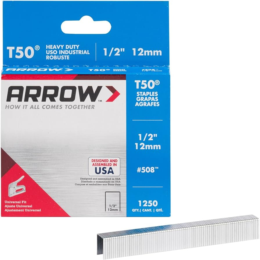 Arrow T50 1/2 inch Staples, 1,250/pack