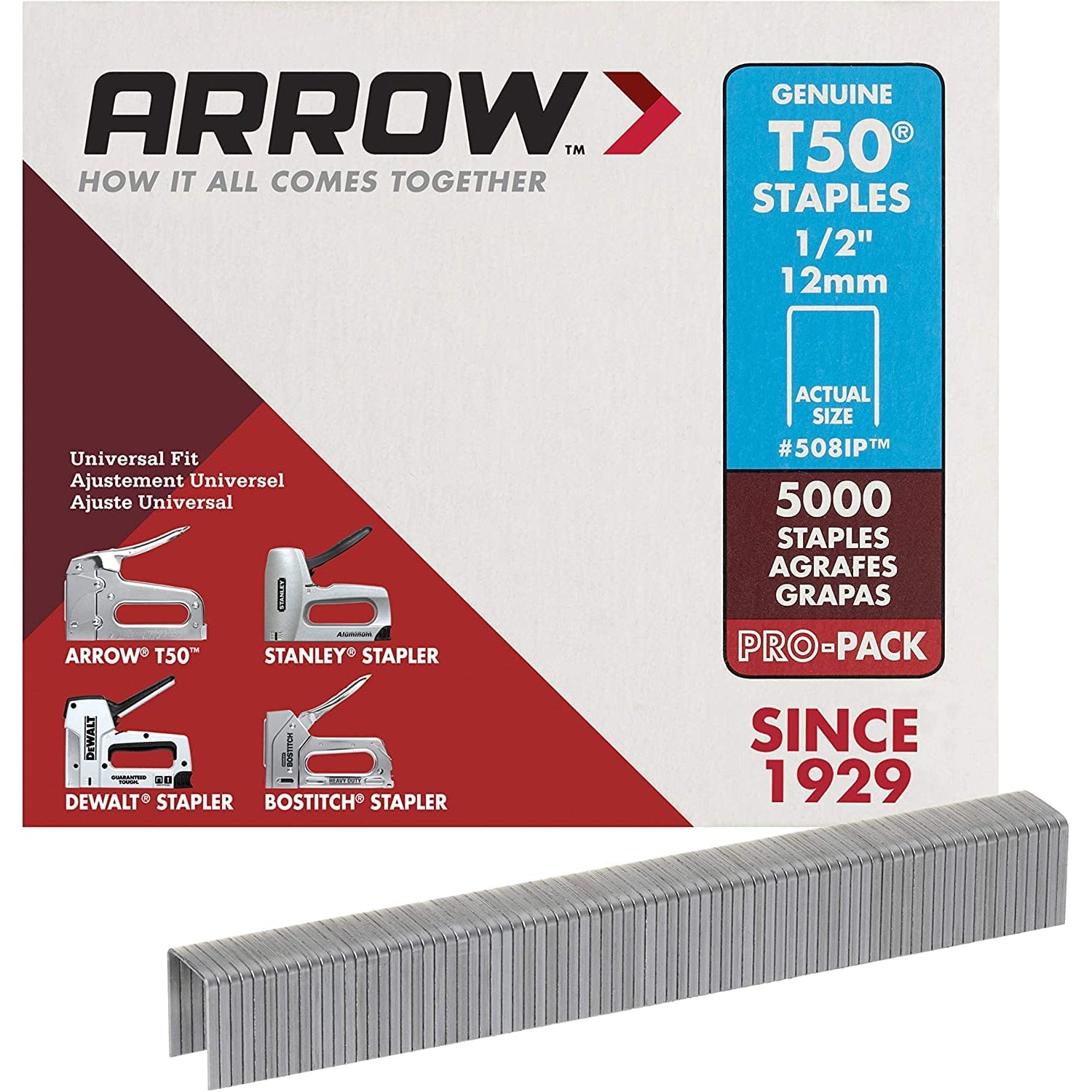 Arrow T50 1/2 inch Staples, 5000/pack