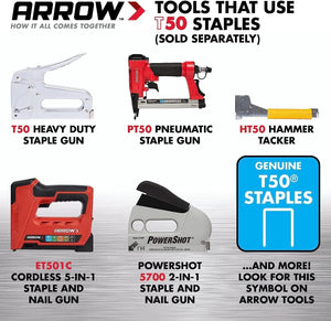 Arrow T50 1/2 inch Staples, 1,250/pack