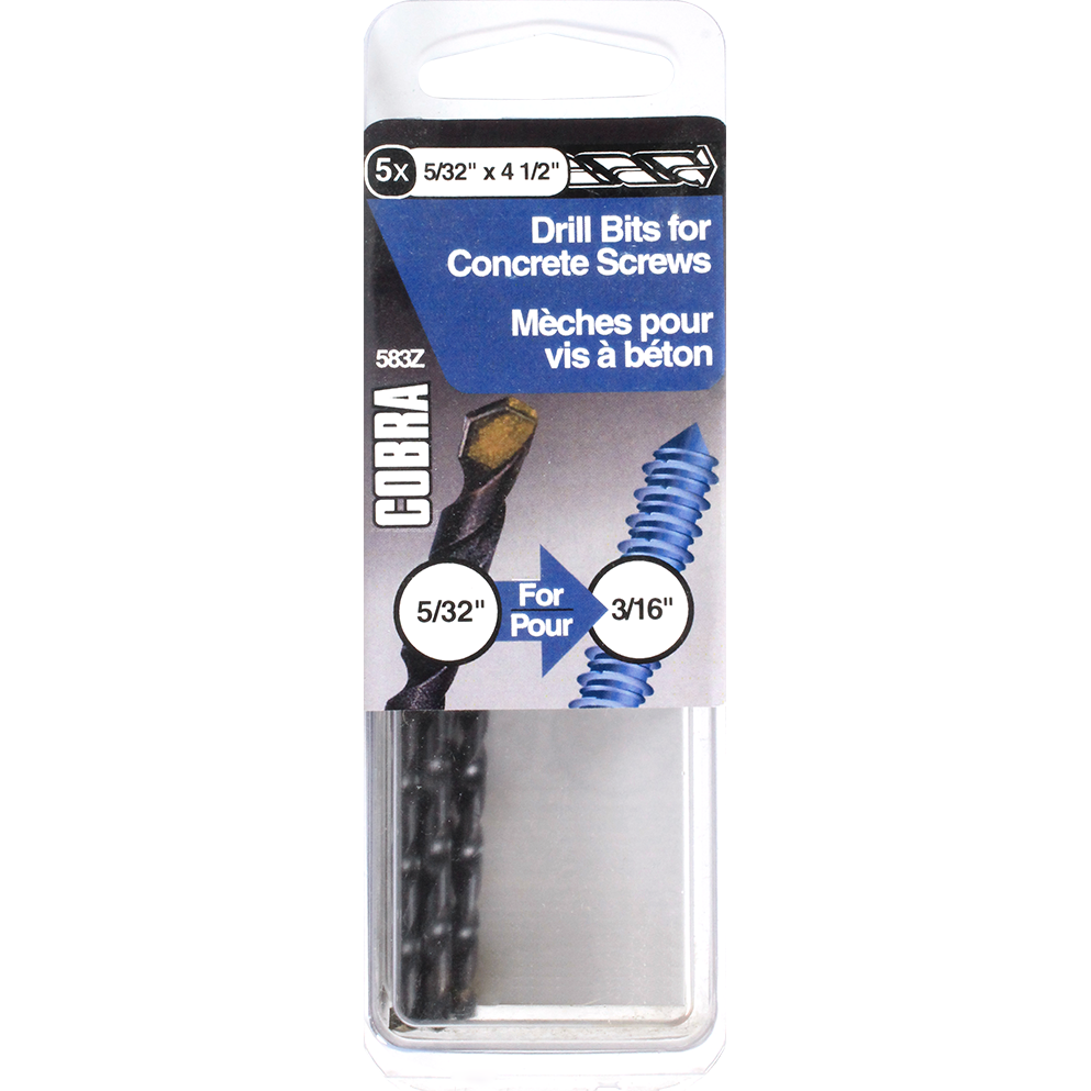 5/32"x4-1/2" Drill Bit for Concrete Screws (5 Pack)