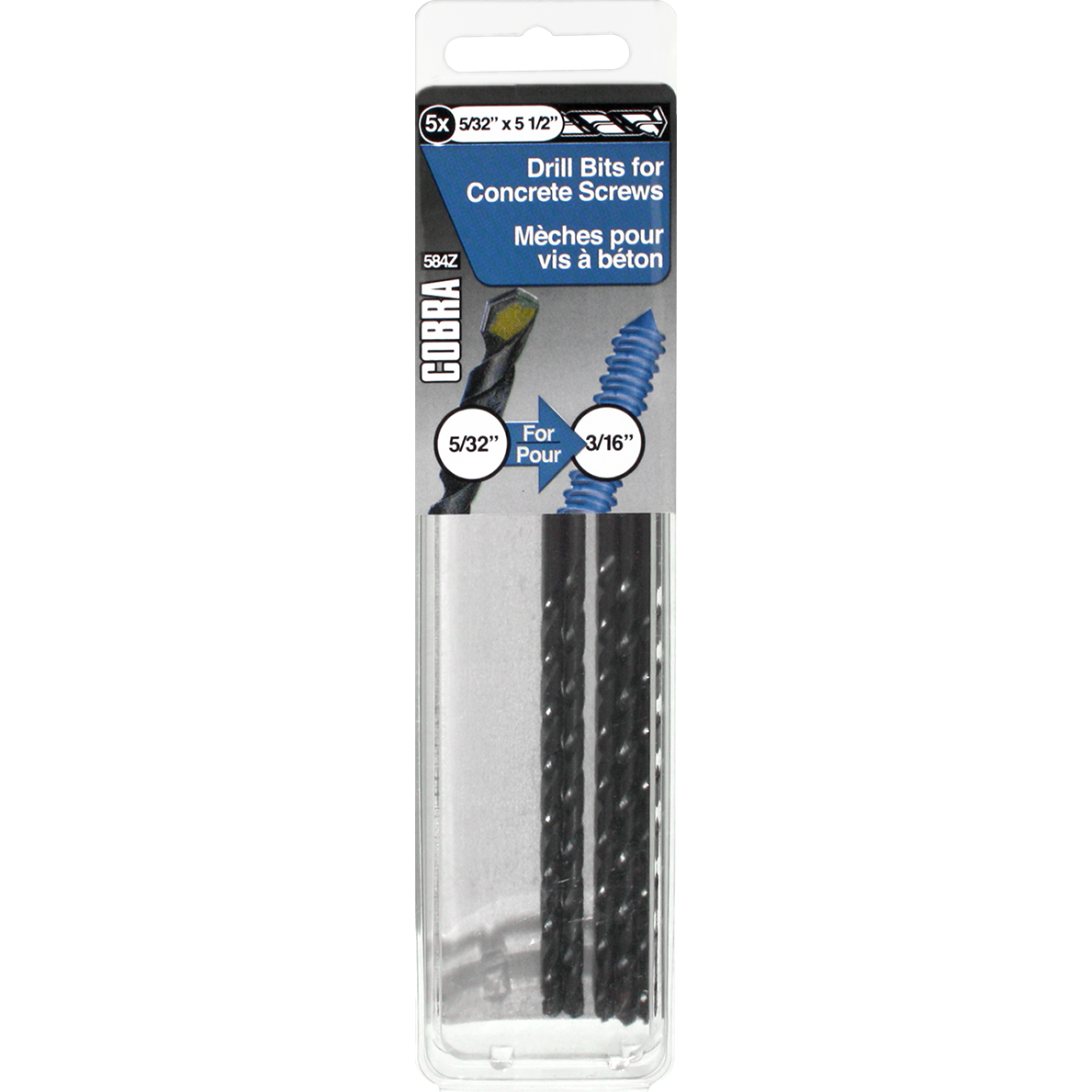 5/32"x5-1/2" Drill Bit for Concrete Screws (5 Pack)