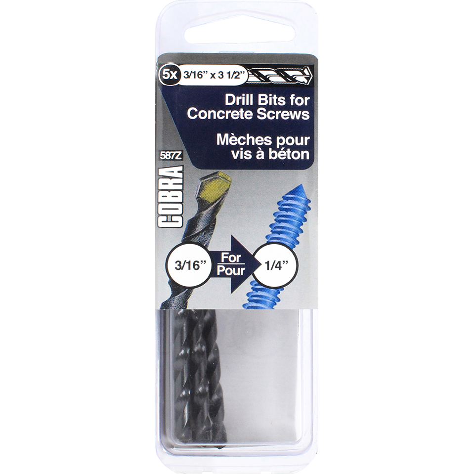 3/16"x3-1/2" Drill Bit for Concrete Screws (5 Pack)