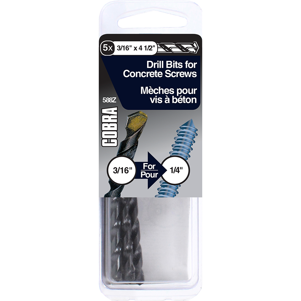 3/16"x4-1/2" Drill Bit for Concrete Screws (5 Pack)