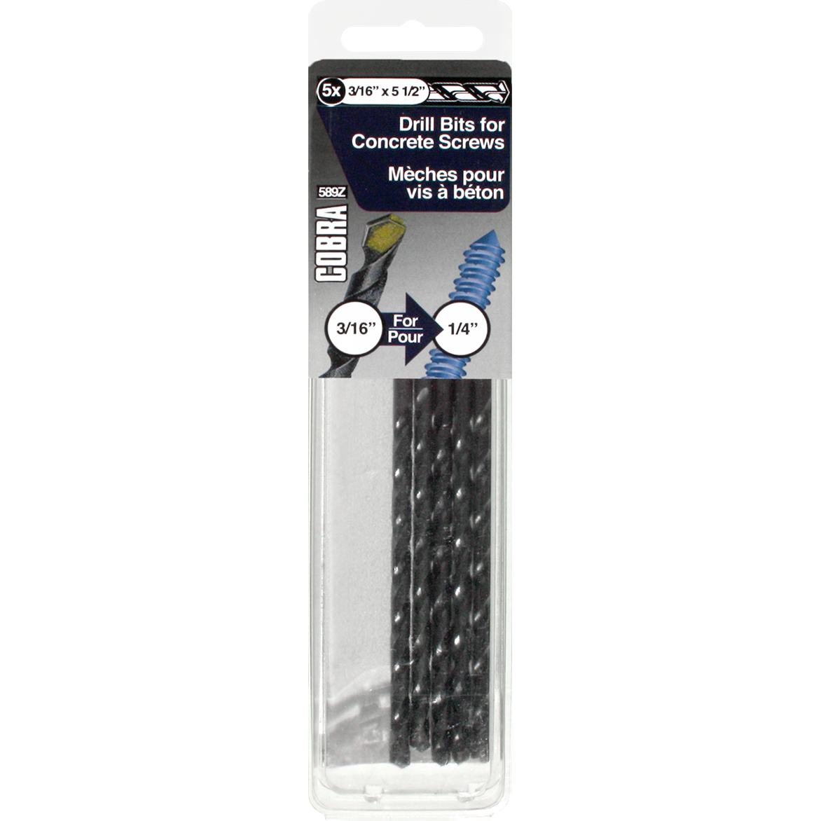 3/16"x5-1/2" Drill Bit for Concrete Screws (5 Pack)