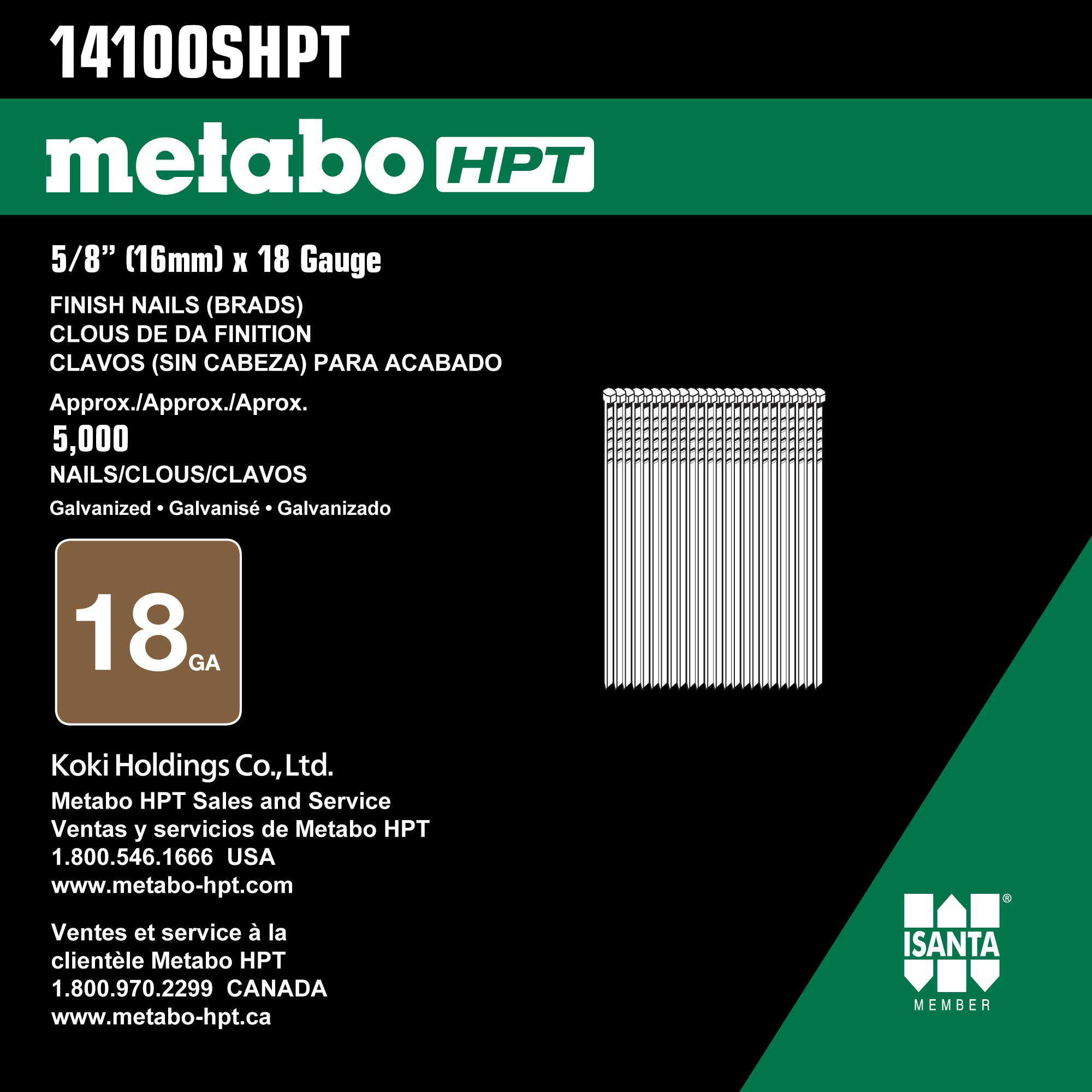 5/8" 18ga Galvanized Straight Finish Nails