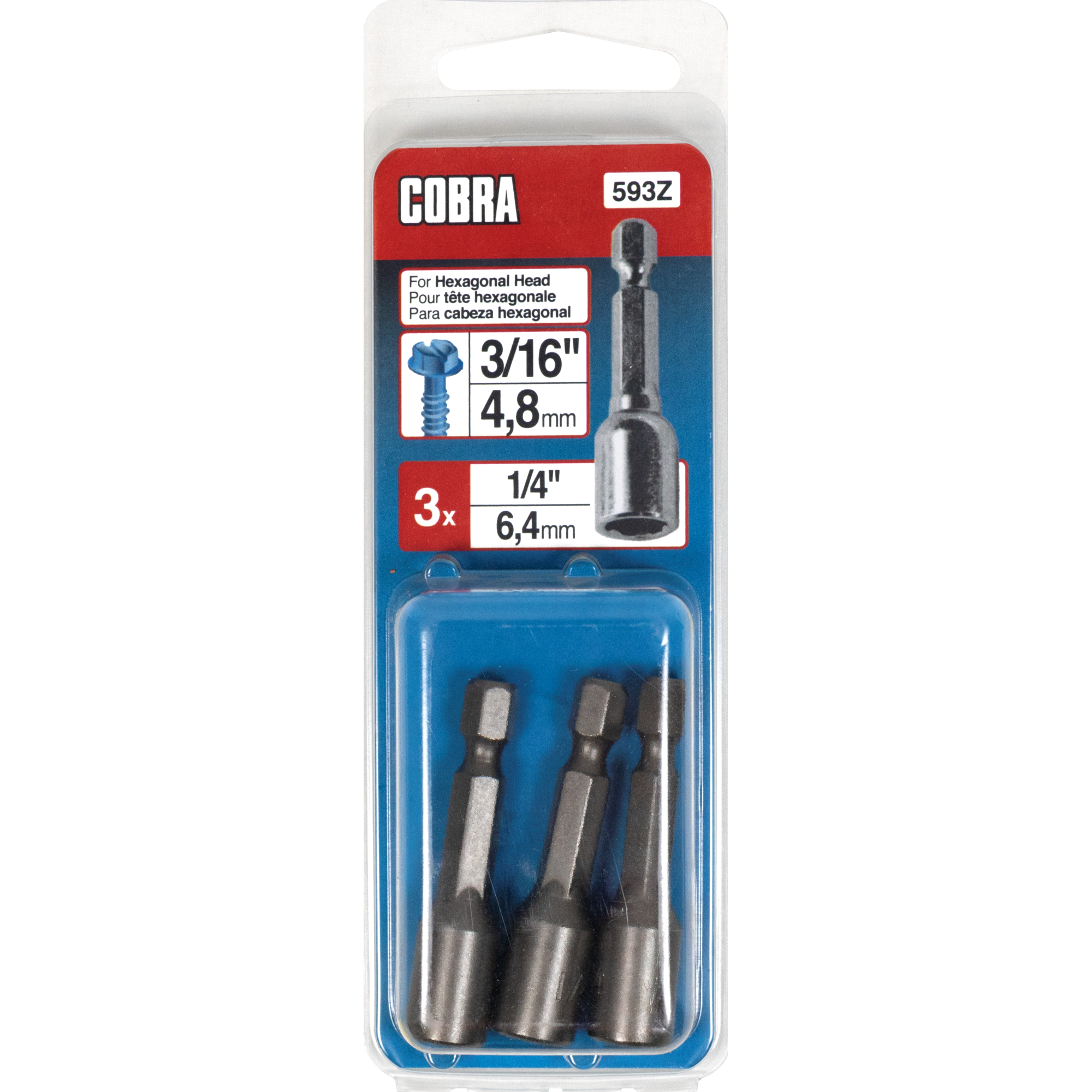 3/16" Socket Driver for Hex Head Concrete Screw (3 Pack)