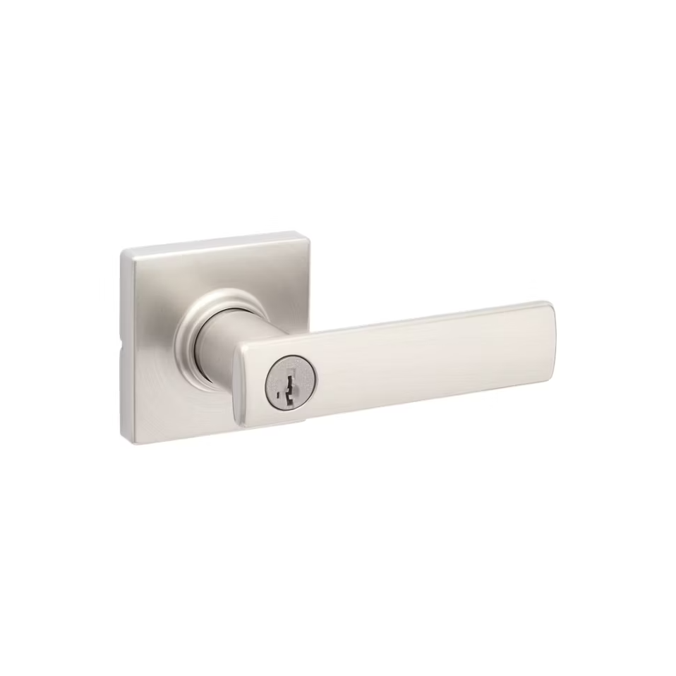 Breton Lever (Square) - Privacy Keyed - featuring SmartKey Satin Nickel