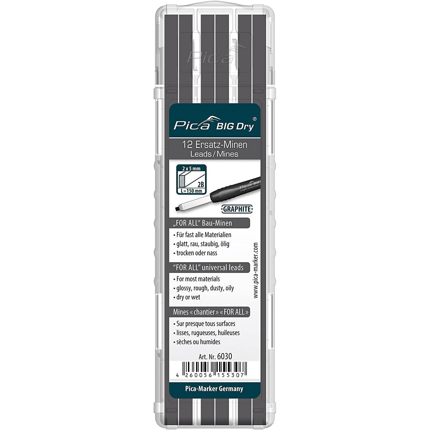 Pica BIG Dry Longlife Construction Marker Universal Graphite Refill (12/Pack)
