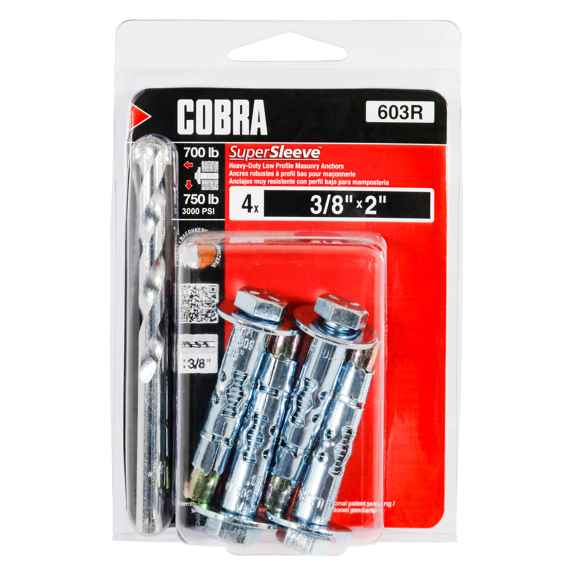 3/8"x2" SuperSleeve Masonry Anchor w/ Bit (4 Pack)