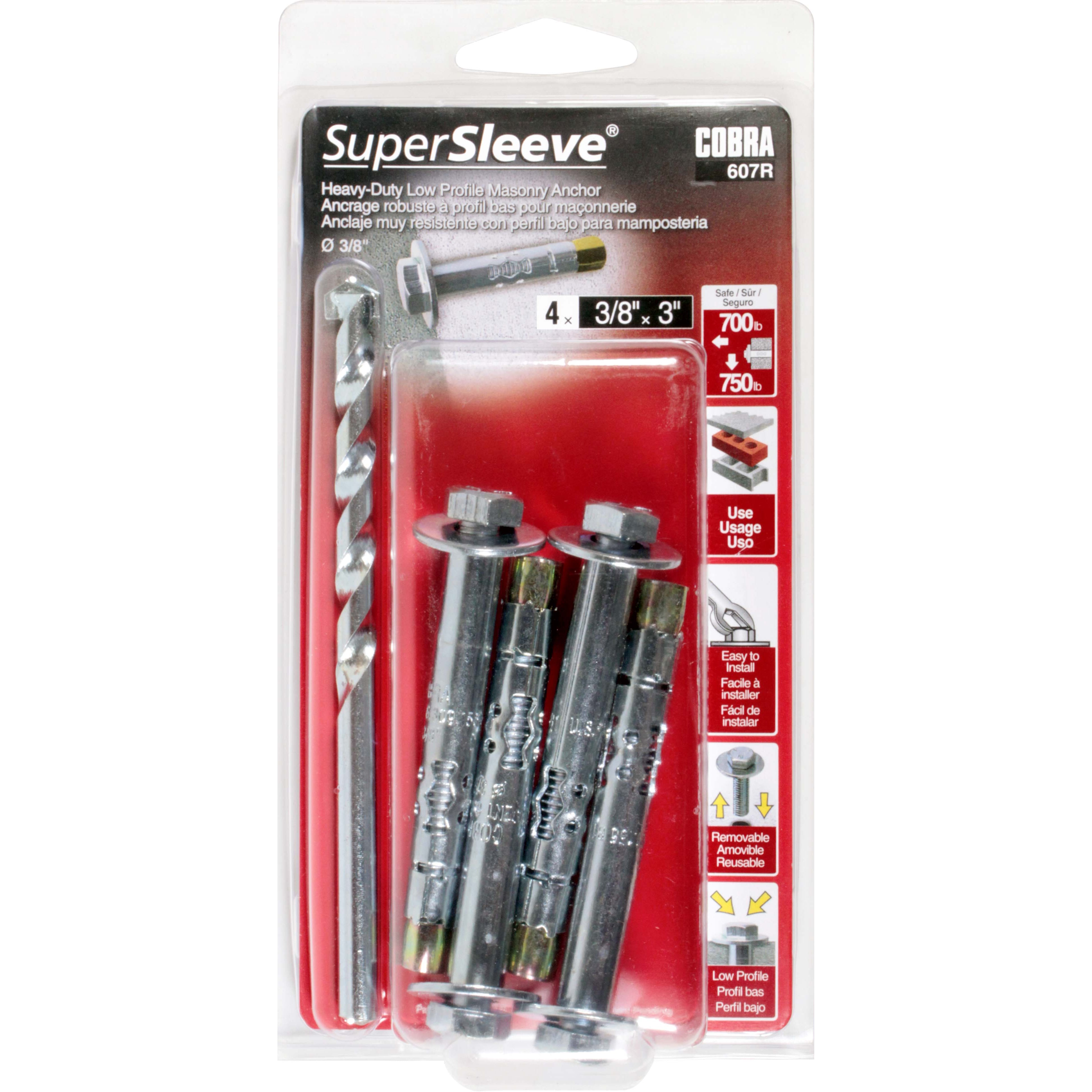 3/8"x3" SuperSleeve Masonry Anchor w/ Bit (4 Pack)