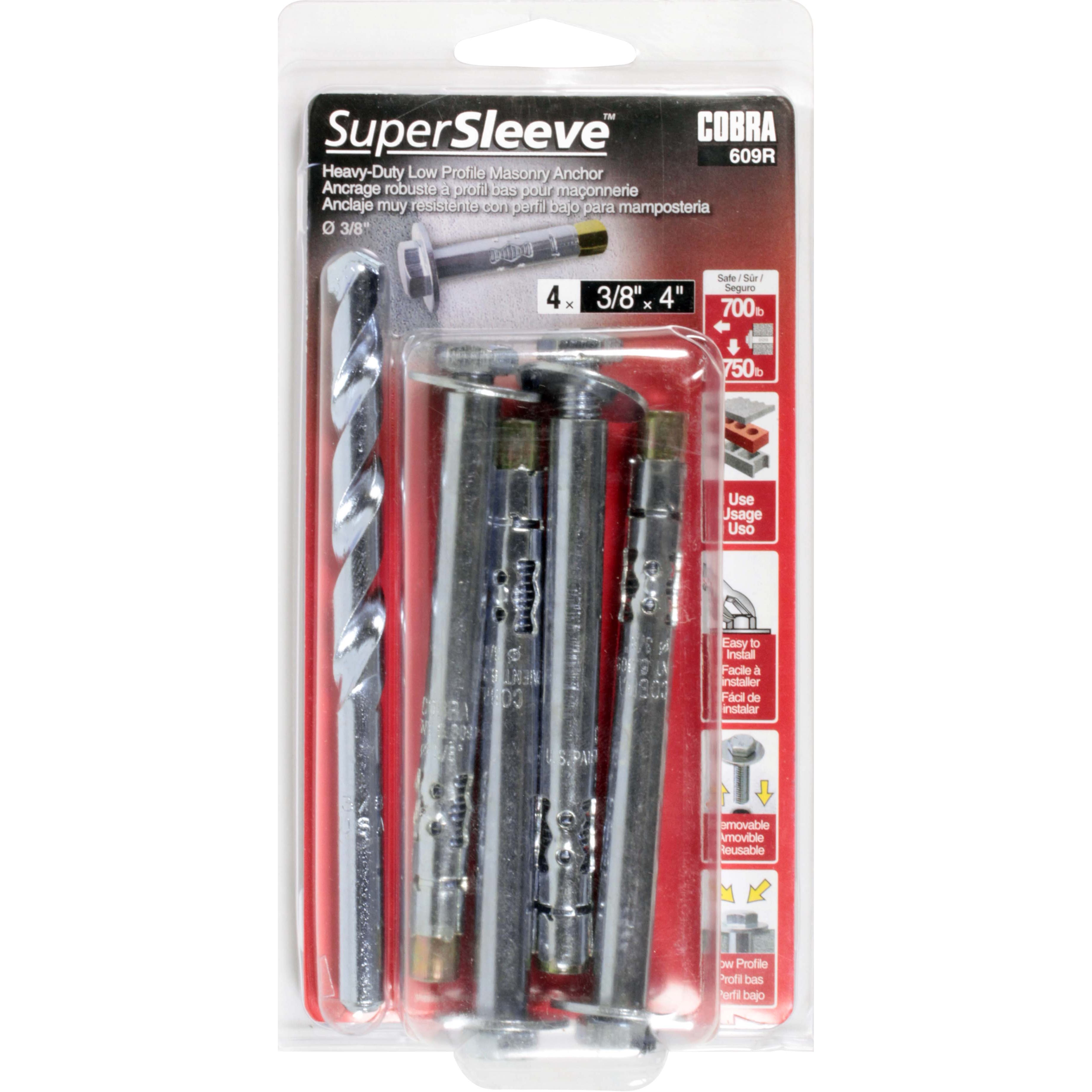 3/8"x4" SuperSleeve Masonry Anchor w/ Bit (4 Pack)