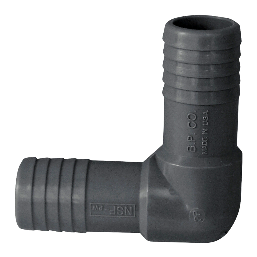 1" Polyethylene 90 Degree Barbed Elbow Fitting, Gray