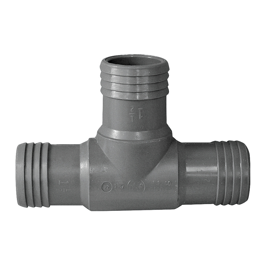 1-1/2" Polyethelyne Barbed Tee Fitting, Gray