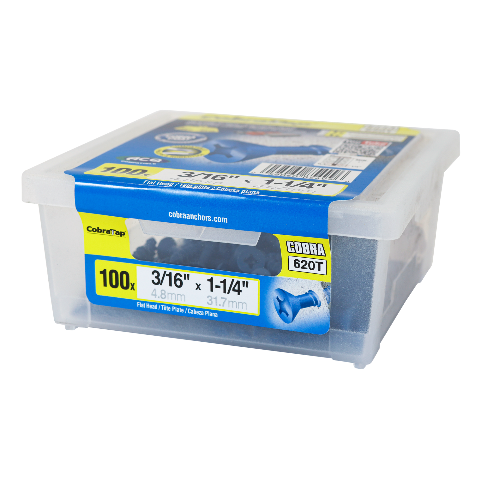 3/16"x1-1/4" Flat Head CobraTap Concrete Screw (100/Box)