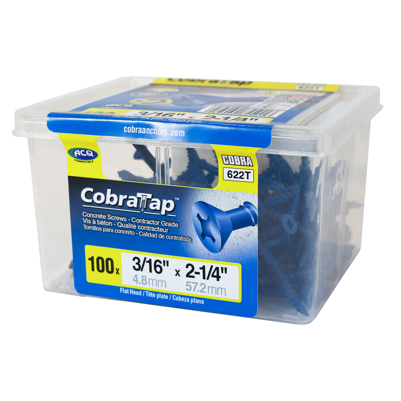 3/16"x2-1/4" Flat Head CobraTap Concrete Screws (100/Box)