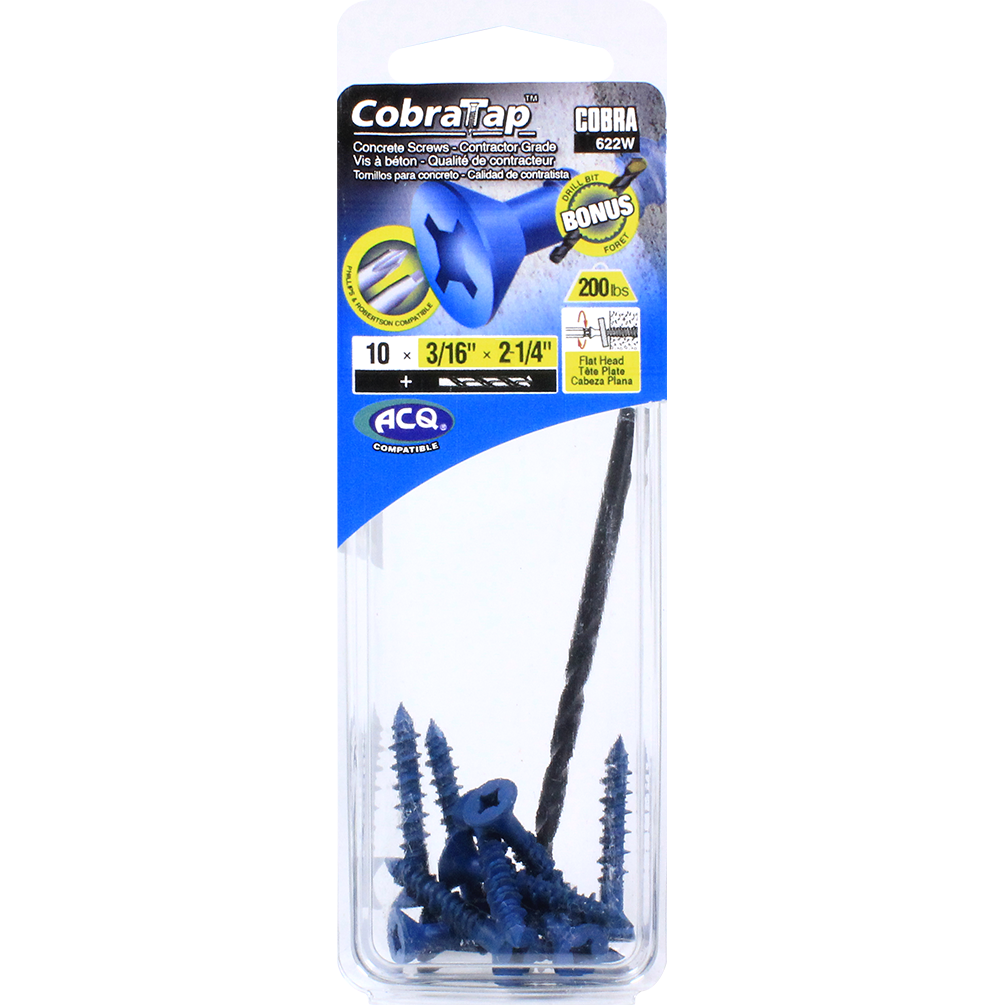 3/16"x2-1/4" Flat Head CobraTap Concrete Screws (10 Pack)