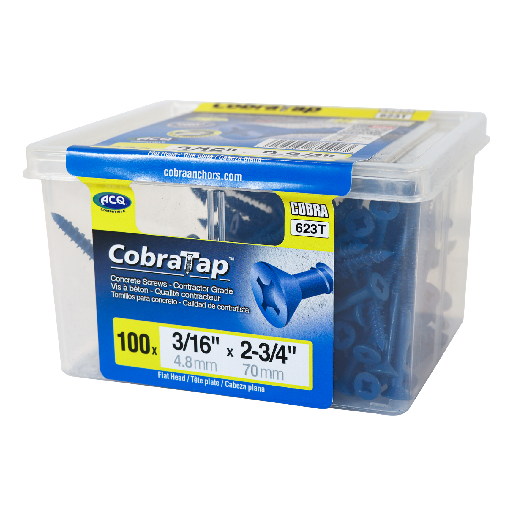 3/16"x2-3/4" Flat Head CobraTap Concrete Screws (100/Box)