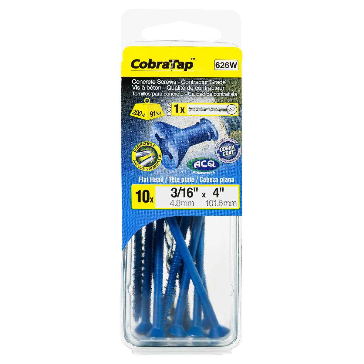 3/16"x4" Flat Head CobraTap Concrete Screws (10 Pack)