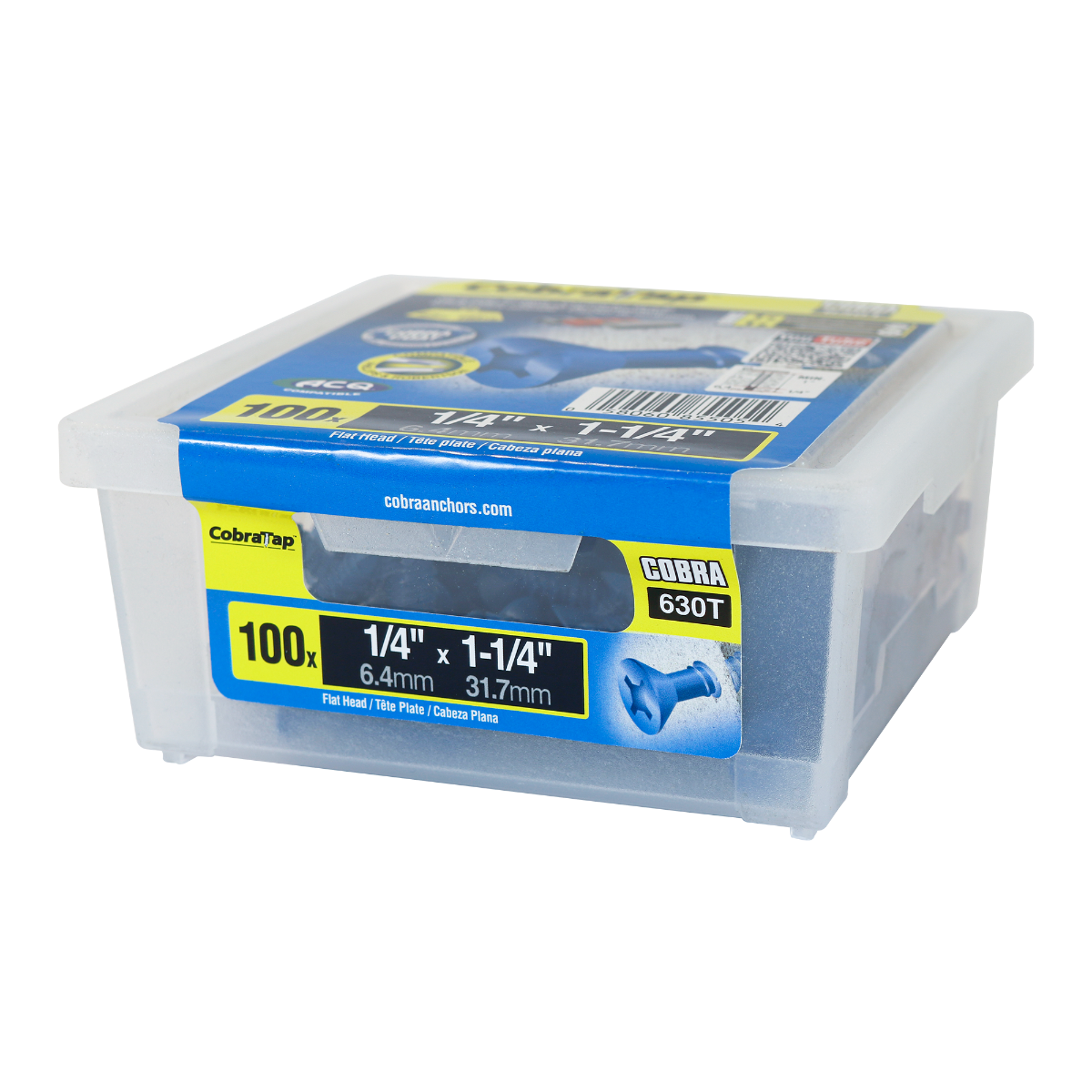 1/4"x1-1/4" Flat Head CobraTap Concrete Screws (100/Box)